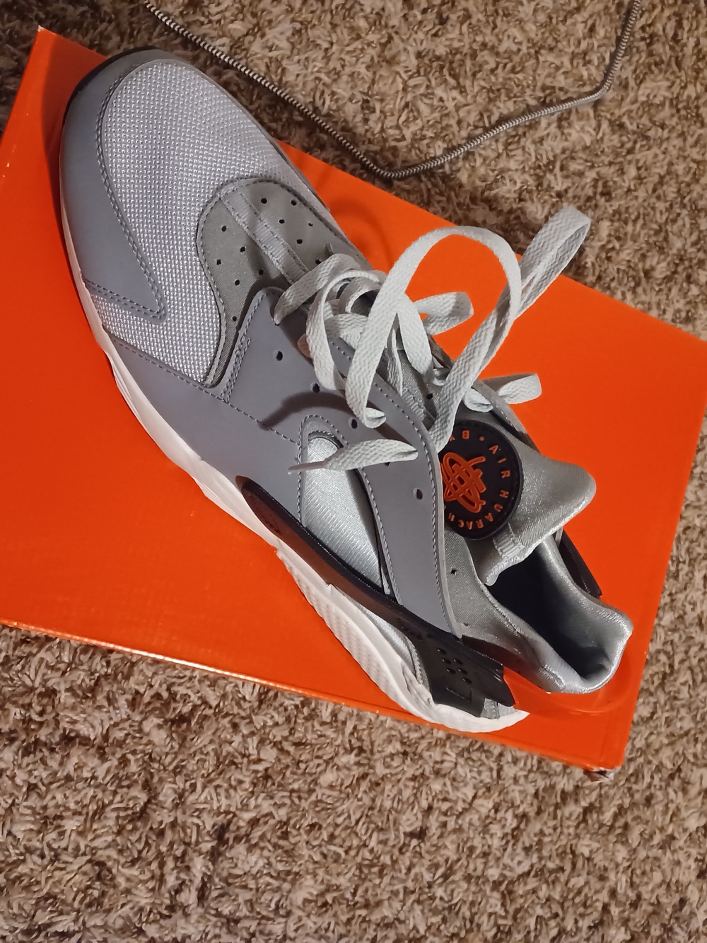 Nike Grey and Black Athletic Sneaker with Orange Detail